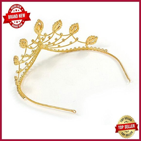 Gold Plated Crystal Leaf Tiara Headband Bridal Prom Wedding Accessory main image 8